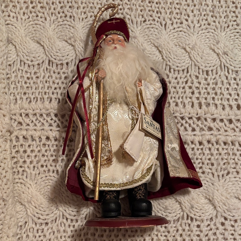 Elegant Burgundy and Gold Santa Claus Figurine